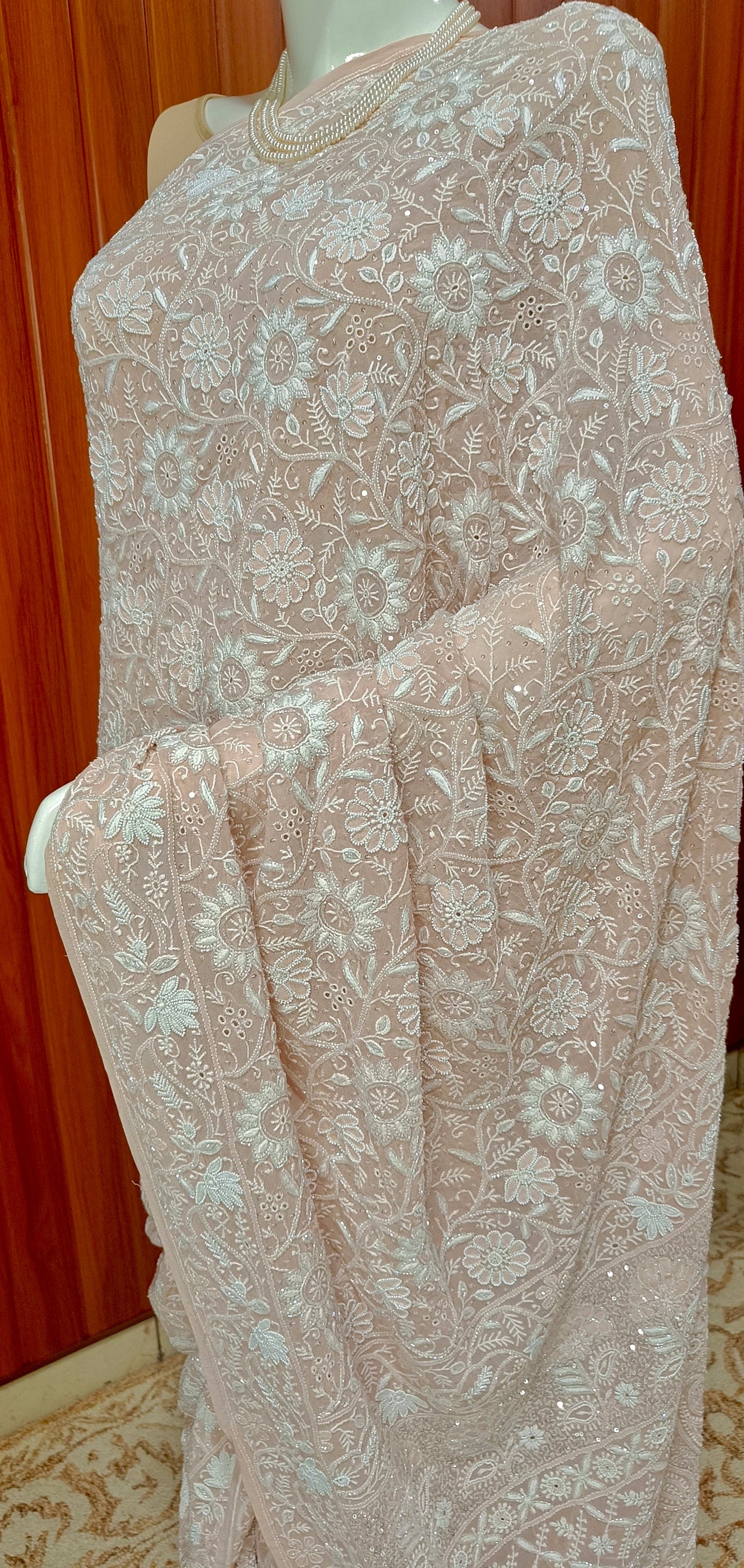 Suhaan Old Rose Pink 2 and 3 taar Chikankari Masterpiece Saree